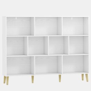 HOMCOM Estante de 10 Cubos com 3 Níveis e Pés em Madeira Maciça, para Quarto, Sala ou Escritório, 140x24x107 cm, Branco