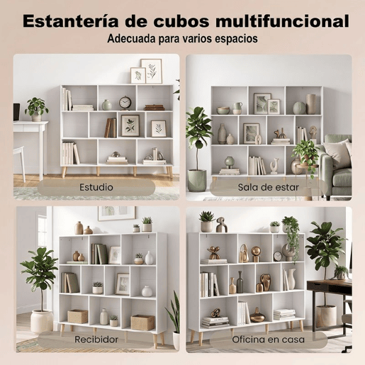 HOMCOM Estante de 10 Cubos com 3 Níveis e Pés em Madeira Maciça, para Quarto, Sala ou Escritório, 140x24x107 cm, Branco HOMCOM Estante de 10 Cubos com 3 Níveis e Pés em Madeira Maciça, para Quarto, Sala ou Escritório, 140x24x107 cm, Branco