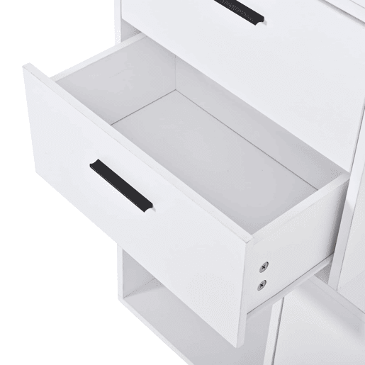 Móvel de entrada com cabideiro e banco para sapatos 90x30x180 cm - 2 gavetas, 3 ganchos, espelho de vidro, 3 prateleiras - branco