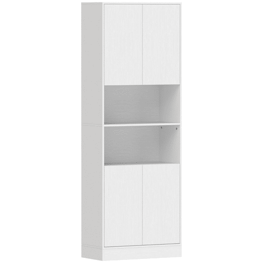 HOMCOM Alacena de Cozinha Alta, Móvel Auxiliar com 4 Portas de Fecho Suave, Prateleiras Ajustáveis, 2 Compartimentos Abertos, para Sala de Jantar, Sala, 60x30x170 cm, Branco