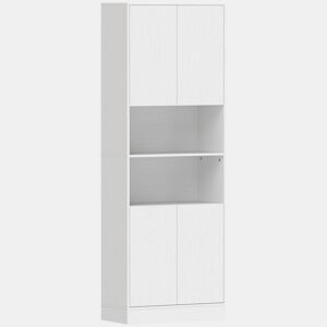 HOMCOM Alacena de Cozinha Alta, Móvel Auxiliar com 4 Portas de Fecho Suave, Prateleiras Ajustáveis, 2 Compartimentos Abertos, para Sala de Jantar, Sala, 60x30x170 cm, Branco