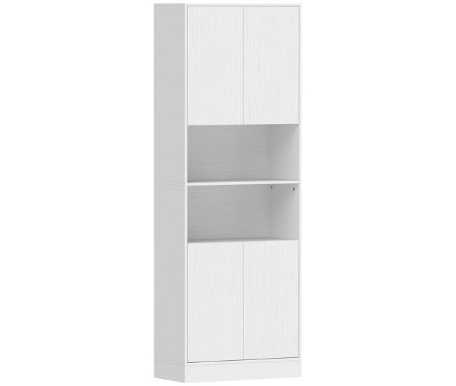 Homcom alacena de cocina alta, mueble auxiliar de cocina con 4 puertas con bisagras de cierre suave, estantes ajustables, 2 compartimentos abiertos, para comedor, salón, 60x30x170 cm, blanco
