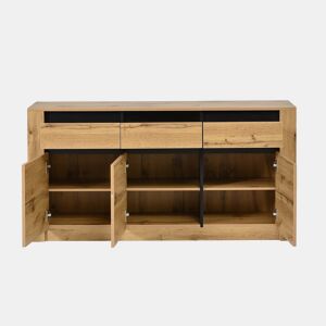 Aparador ondulado 135×35×70 cm - 9 compartimentos, 3 gavetas, armário moderno para sala de estar - madeira natural