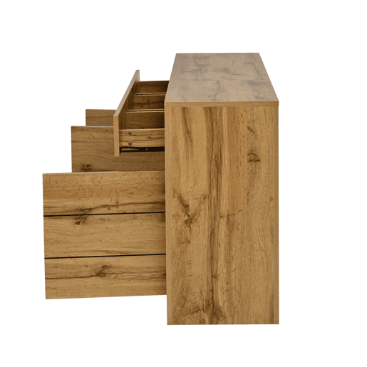 Aparador ondulado 135×35×70 cm - 9 compartimentos, 3 gavetas, armário moderno para sala de estar - madeira natural Aparador ondulado 135×35×70 cm - 9 compartimentos, 3 gavetas, armário moderno para sala de estar - madeira natural