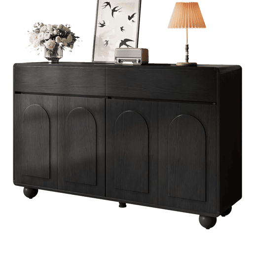 Aparador de 140 cm - portas curvas modernas, armário de arrumação em PB e MDF, pés metálicos redondos - preto Aparador de 140 cm - portas curvas modernas, armário de arrumação em PB e MDF, pés metálicos redondos - preto