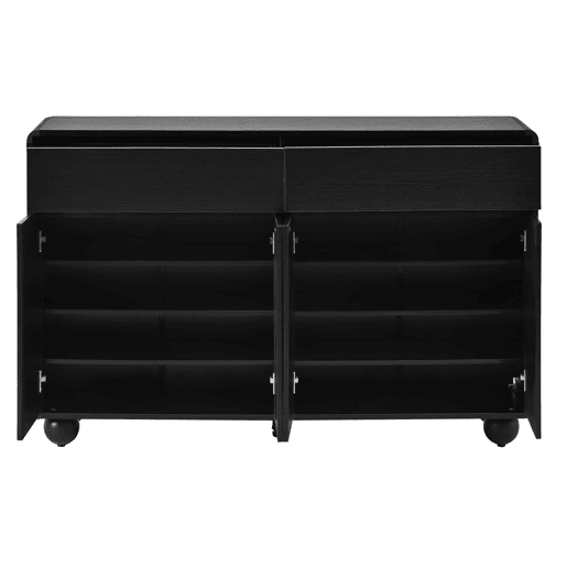 Aparador de 140 cm - portas curvas modernas, armário de arrumação em PB e MDF, pés metálicos redondos - preto Aparador de 140 cm - portas curvas modernas, armário de arrumação em PB e MDF, pés metálicos redondos - preto