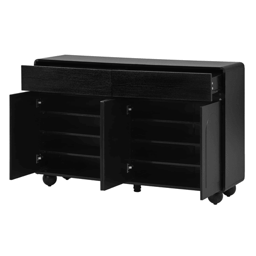 Aparador de 140 cm - portas curvas modernas, armário de arrumação em PB e MDF, pés metálicos redondos - preto Aparador de 140 cm - portas curvas modernas, armário de arrumação em PB e MDF, pés metálicos redondos - preto
