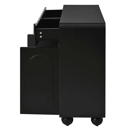 Aparador de 140 cm - portas curvas modernas, armário de arrumação em PB e MDF, pés metálicos redondos - preto Aparador de 140 cm - portas curvas modernas, armário de arrumação em PB e MDF, pés metálicos redondos - preto