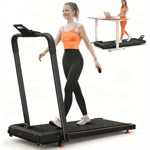 Passadeira compacta 2 em 1 - portátil com aplicação, inclinação ajustável, para caminhar, correr e trotar, capacidade de 120 kg - Preto Passadeira compacta 2 em 1 - portátil com aplicação, inclinação ajustável, para caminhar, correr e trotar, capacidade de 120 kg - Preto
