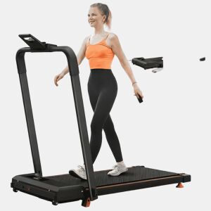 Passadeira compacta 2 em 1 - portátil com aplicação, inclinação ajustável, para caminhar, correr e trotar, capacidade de 120 kg - Preto