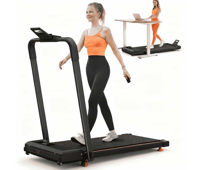 Cinta de correr compacta 2 en 1 - portátil con app, inclinación ajustable, para caminar correr y trotar, capacidad 120kg - negro