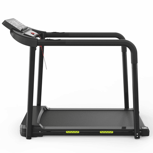 Passadeira para idosos - estrutura segura com corrimãos compridos, ecrã LED grande, aplicação, capacidade de 135 kg - Preto