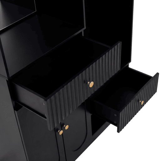 Entrada compacta com espelho e banco para sapatos - armário de corredor com cabides e LED RGB ajustável - Preto