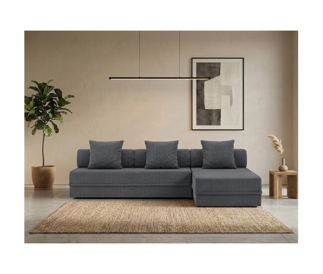 Sofá modular 3+1+puff terciopelo cotelé gris altura 68 cm skoffa