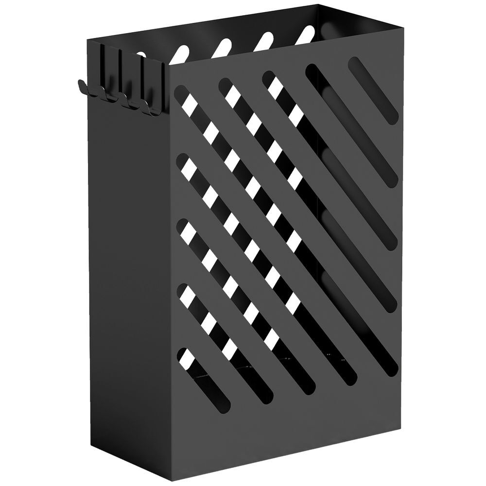 Homcom paragüero de acero galvanizado, soporte de paraguas estrecho con bandeja de goteo extraíble, 4 ganchos, diseño de cortes, para entrada, pasillo