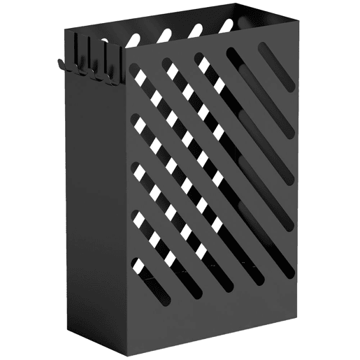 HOMCOM Suporte para Guarda-Chuvas Estreito em Aço Galvanizado com Tabuleiro Recolhe-Gotas Amovível e 4 Ganchos, 28x14x41 cm, Preto