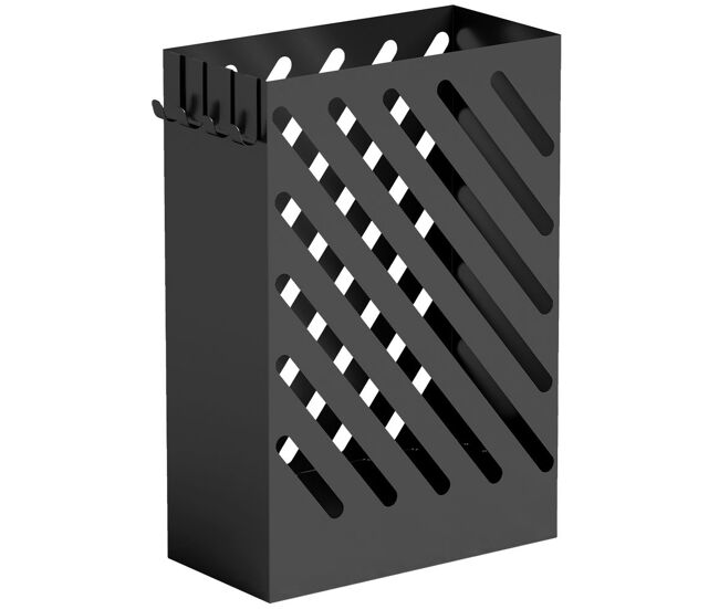 Homcom paragüero de acero galvanizado, soporte de paraguas estrecho con bandeja de goteo extraíble, 4 ganchos, diseño de cortes, para entrada, pasillo