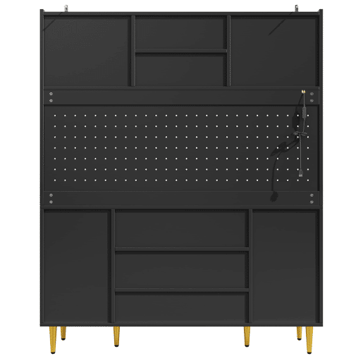 Aparador de cozinha de 180 cm - preto de alto brilho, iluminação LED, painel perfurado, portas de correr em vidro, porta magnética, capacidade de carga de 60 kg - preto Aparador de cozinha de 180 cm - preto de alto brilho, iluminação LED, painel perfurado, portas de correr em vidro, porta magnética, capacidade de carga de 60 kg - preto