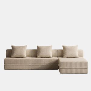 Sofá Modular 3+1+Puff Veludo cotelê Bege Altura 68 cm Skoffa