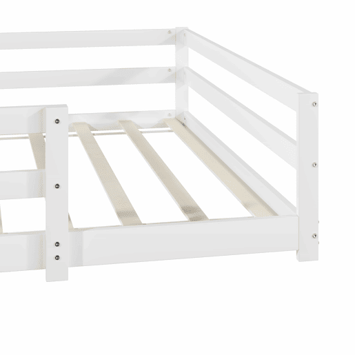 Cama infantil Montessori 140 x 200 cm - com grades nas quatro laterais, não requer base, madeira de pinho, montagem fácil - branca Cama infantil Montessori 140 x 200 cm - com grades nas quatro laterais, não requer base, madeira de pinho, montagem fácil - branca