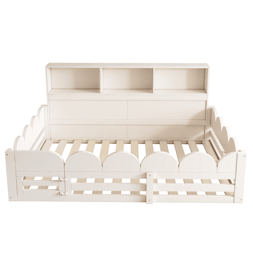 Cama infantil 140x190 - com grades e porta, com prateleira, área de brincar segura - Branco Cama infantil 140x190 - com grades e porta, com prateleira, área de brincar segura - Branco