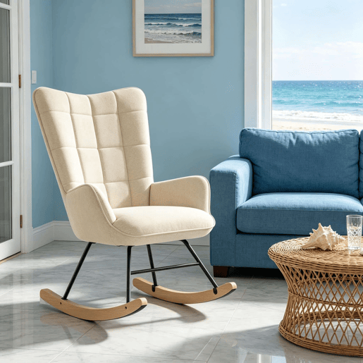 Cadeira de balanço TV 67,5 x 65 x 95 cm - Design ergonómico, encosto alto, cadeira de relaxamento e leitura - Bege
