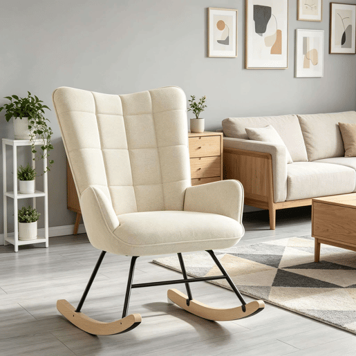 Cadeira de balanço TV 67,5 x 65 x 95 cm - Design ergonómico, encosto alto, cadeira de relaxamento e leitura - Bege