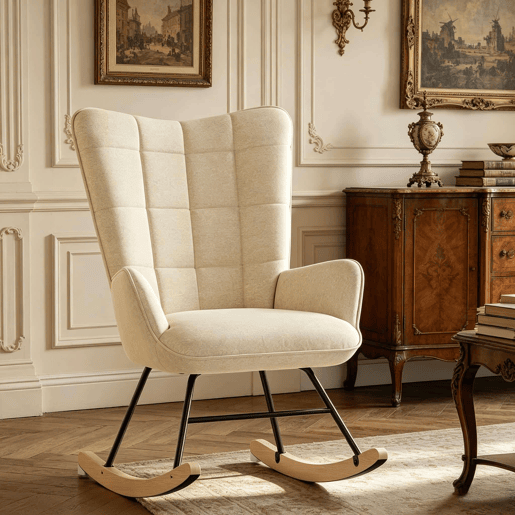 Cadeira de balanço TV 67,5 x 65 x 95 cm - Design ergonómico, encosto alto, cadeira de relaxamento e leitura - Bege