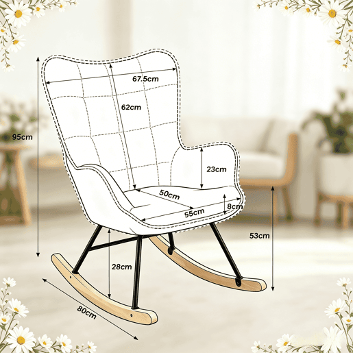 Cadeira de balanço TV 67,5 x 65 x 95 cm - Design ergonómico, encosto alto, cadeira de relaxamento e leitura - Bege