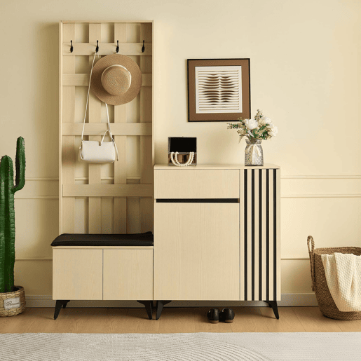 Conjunto de entrada com banco e sapateiraarmário - design moderno, arrumação multifuncional para o corredor, sala de estar e quarto - madeira Conjunto de entrada com banco e sapateiraarmário - design moderno, arrumação multifuncional para o corredor, sala de estar e quarto - madeira