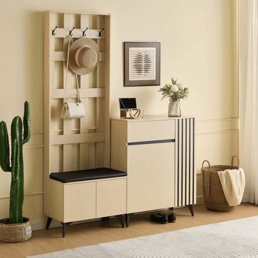 Conjunto de entrada com banco e sapateiraarmário - design moderno, arrumação multifuncional para o corredor, sala de estar e quarto - madeira Conjunto de entrada com banco e sapateiraarmário - design moderno, arrumação multifuncional para o corredor, sala de estar e quarto - madeira