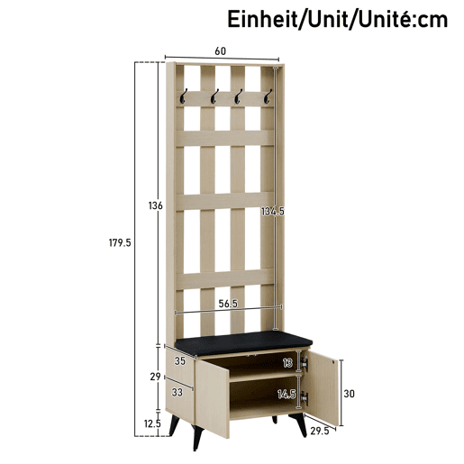 Conjunto de entrada com banco e sapateiraarmário - design moderno, arrumação multifuncional para o corredor, sala de estar e quarto - madeira Conjunto de entrada com banco e sapateiraarmário - design moderno, arrumação multifuncional para o corredor, sala de estar e quarto - madeira