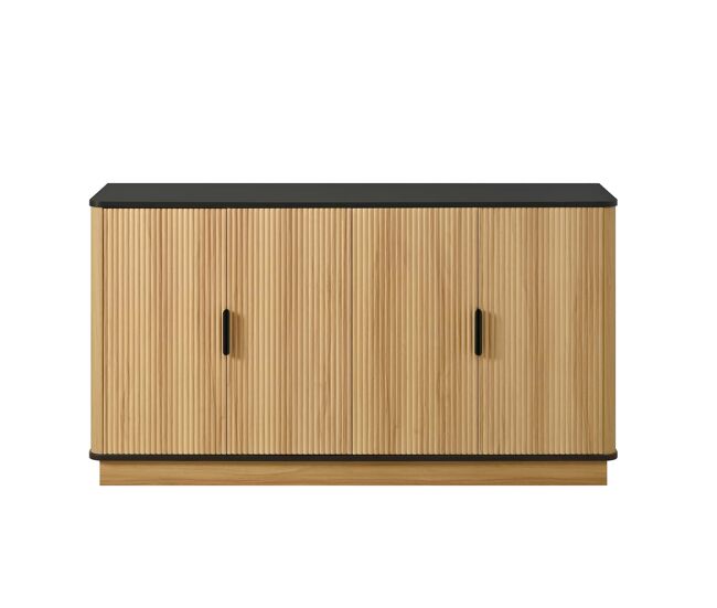 Aparador de 4 puertas - relieve acanalado vertical, estilo madera, armario para salón, pasillo y comedor, gran capacidad de almacenamiento - natural