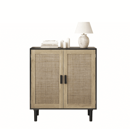 Armário de rattan com duas portas, 80 cm u2013 para sala de jantar, sala de estar ou hall de entrada u2013 preto Armário de rattan com duas portas, 80 cm u2013 para sala de jantar, sala de estar ou hall de entrada u2013 preto