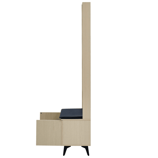 Cabideiro moderno com banco e ganchos, sem dimensões especificadas u2014 4 ganchos para casacos e malas, estrutura resistente, pés em aço preto, design elegante para o hall de entrada u2014 Madeira