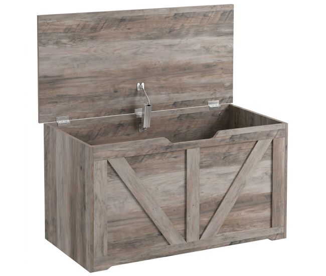 Homcom baúl de almacenaje 100l, banco de almacenaje con bisagra de seguridad, asa con recorte en u, para recibidor, pasillo, dormitorio, salón, carga 136 kg, 80x40x45 cm, gris