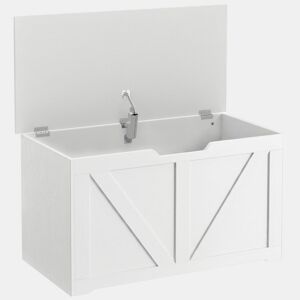 HOMCOM Baú de Arrumação 100L com Tampa de Segurança, Banco com Puxador em U, 80x40x45 cm, Branco