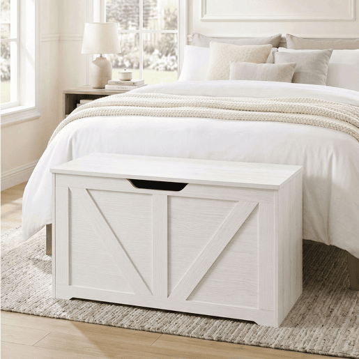 HOMCOM Baú de Arrumação 100L com Tampa de Segurança, Banco com Puxador em U, 80x40x45 cm, Branco