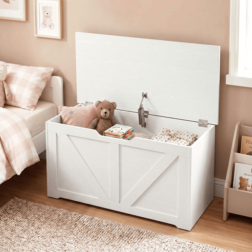 HOMCOM Baú de Arrumação 100L com Tampa de Segurança, Banco com Puxador em U, 80x40x45 cm, Branco