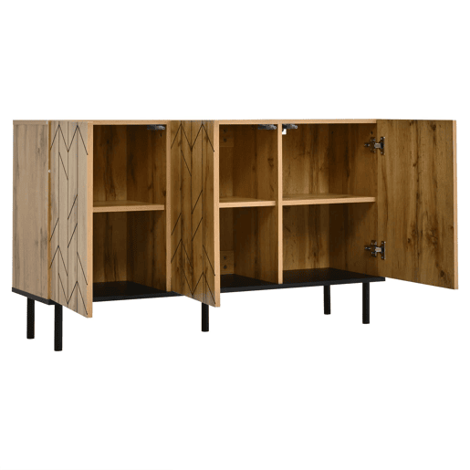 Aparador 120 x 35 x 70 cm - 3 portas, design ondulado, pés metálicos, 50 kg - madeira natural