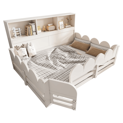 Cama infantil 140x200 - Proteção contra quedas, porta e prateleira, área segura para dormir e brincar para irmãos - Branco