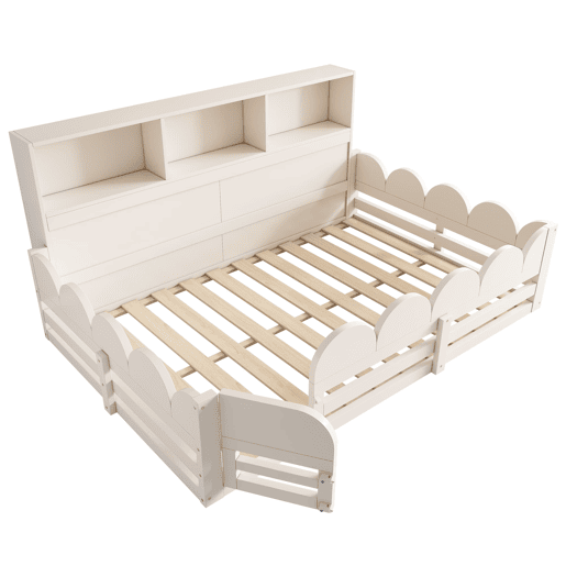 Cama infantil 140x200 - Proteção contra quedas, porta e prateleira, área segura para dormir e brincar para irmãos - Branco