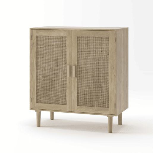 Armário de arrumação com 2 portas, 80 cm - rattan, para sala de estar, sala de jantar, hall de entrada - cor natural Armário de arrumação com 2 portas, 80 cm - rattan, para sala de estar, sala de jantar, hall de entrada - cor natural