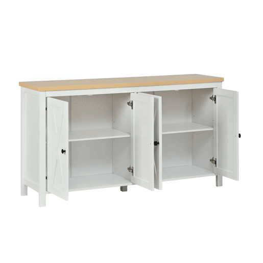 Aparador moderno 140 x 40 x 78 cm - 4 portas, puxadores redondos pretos, 2 compartimentos, MDF - branco Aparador moderno 140 x 40 x 78 cm - 4 portas, puxadores redondos pretos, 2 compartimentos, MDF - branco