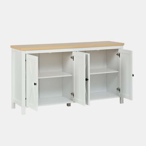 Aparador moderno 140 x 40 x 78 cm - 4 portas, puxadores redondos pretos, 2 compartimentos, MDF - branco