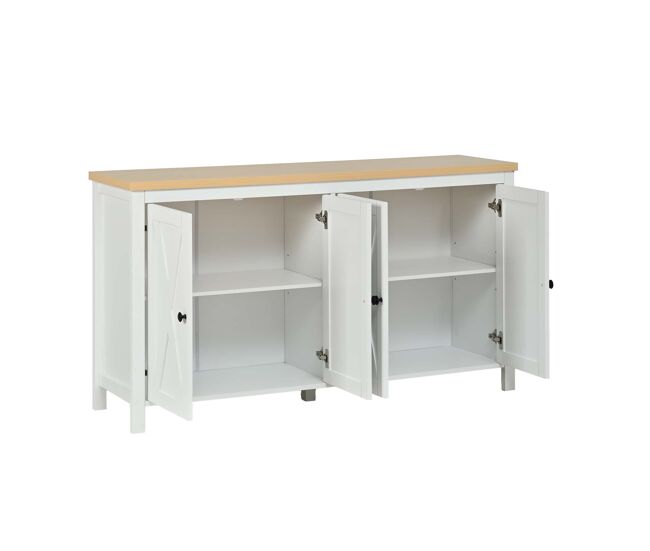 Aparador moderno 140x40x78 cm - 4 puertas, tiradores redondos negros, 2 compartimentos, mdf - blanco