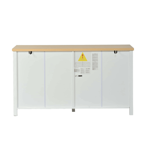 Aparador moderno 140 x 40 x 78 cm - 4 portas, puxadores redondos pretos, 2 compartimentos, MDF - branco Aparador moderno 140 x 40 x 78 cm - 4 portas, puxadores redondos pretos, 2 compartimentos, MDF - branco