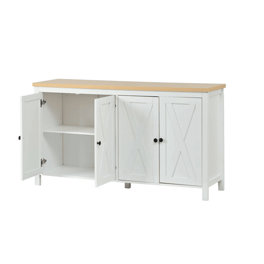 Aparador moderno 140 x 40 x 78 cm - 4 portas, puxadores redondos pretos, 2 compartimentos, MDF - branco Aparador moderno 140 x 40 x 78 cm - 4 portas, puxadores redondos pretos, 2 compartimentos, MDF - branco