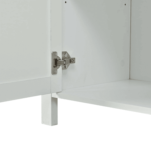 Aparador moderno 140 x 40 x 78 cm - 4 portas, puxadores redondos pretos, 2 compartimentos, MDF - branco Aparador moderno 140 x 40 x 78 cm - 4 portas, puxadores redondos pretos, 2 compartimentos, MDF - branco