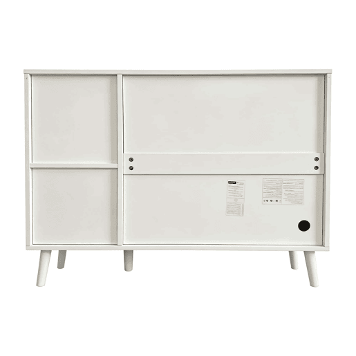 Aparador de 118 cm - portas curvas, 2 gavetas, 2 compartimentos abertos, puxadores e pés em madeira - Branco Aparador de 118 cm - portas curvas, 2 gavetas, 2 compartimentos abertos, puxadores e pés em madeira - Branco